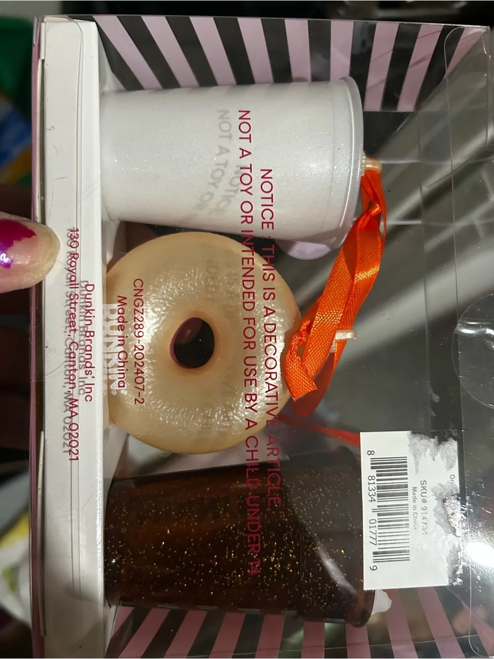 Holiday Ornament Set - Pink Donut & Coffee Cup (Set of 3) plus elf